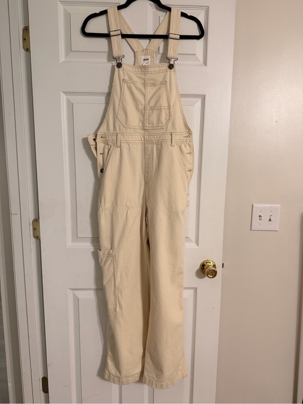 aerie Cream Carpenter Denim Overalls